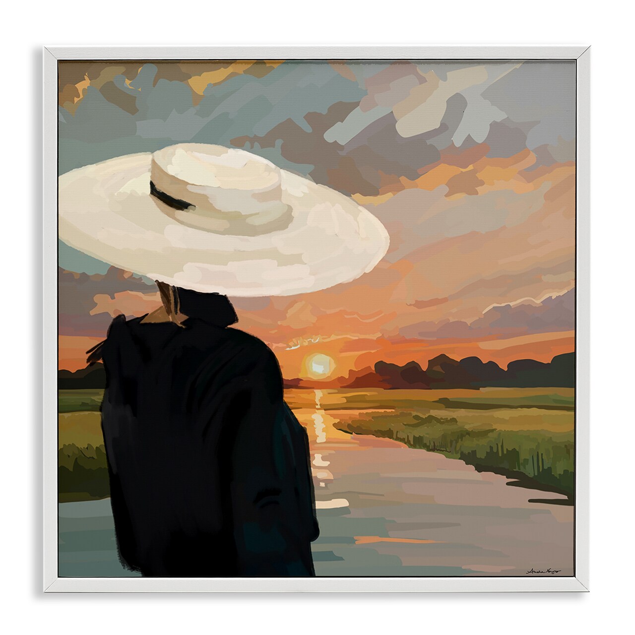Stupell Industries Fashionable Woman Watching Sunset Framed Giclee By Amelia Noyes